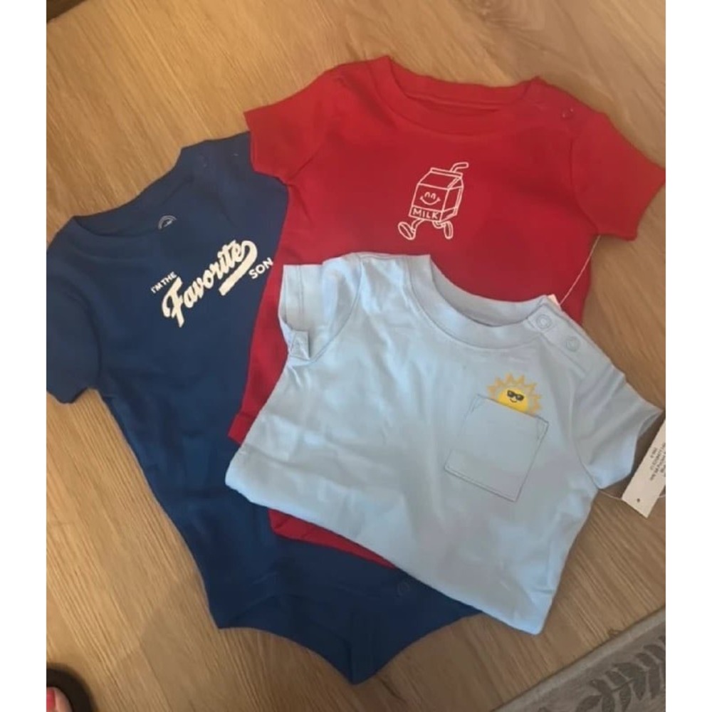 Wonder Nation Baby Boy 3 Piece Bundle Bodysuit and Tees Blue Red 6-9 Months NWT
